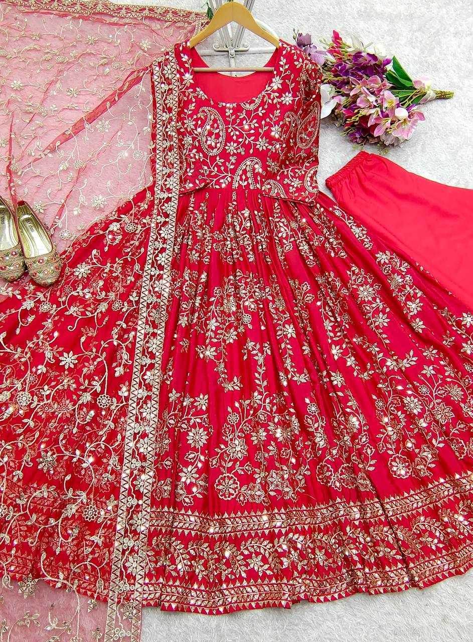 Chinon Silk Embroidery Designer Gown - MYLUXURY LANE ENTERPRISE